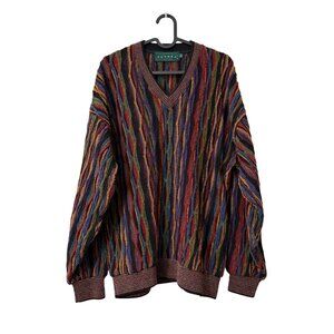 Tundra Multicolor 3D Knit 90s Hip Hop Wool Blend Vneck Sweater Mens Small